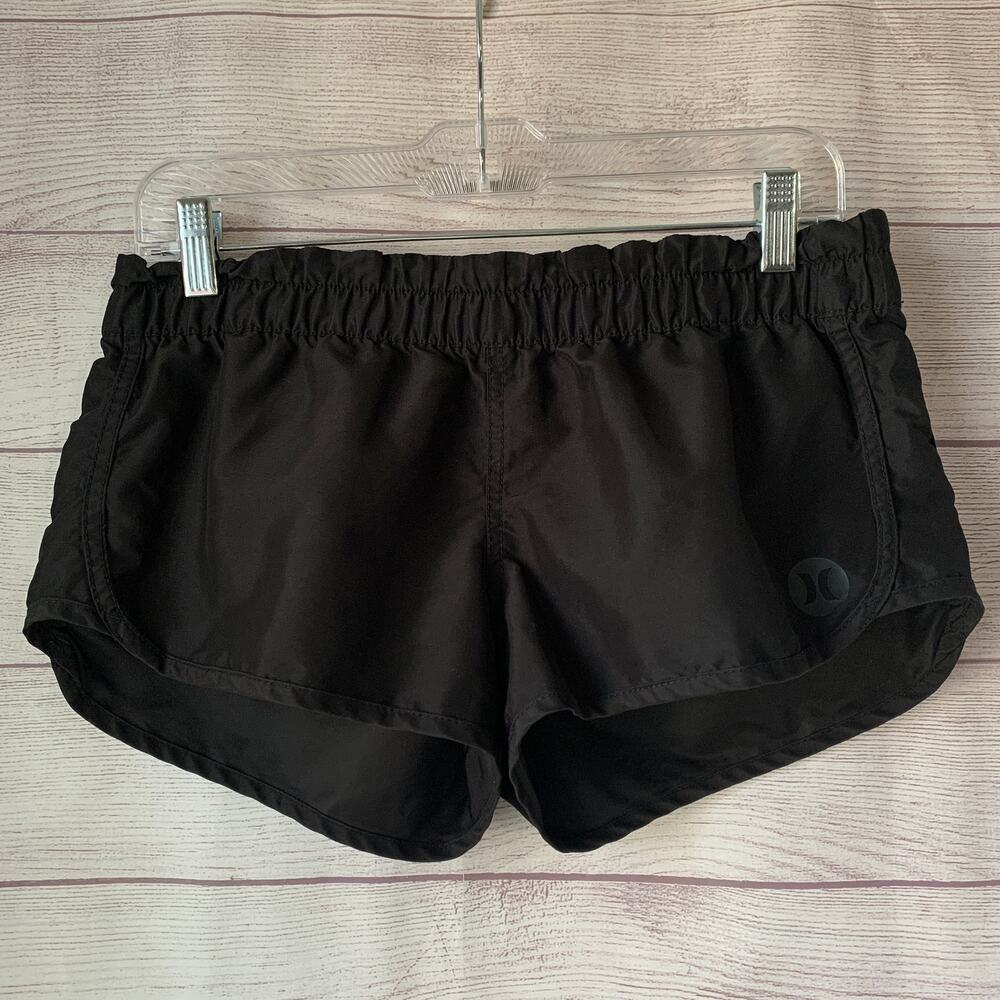 Hurley Black Athletic Shorts with Elastic Band and Back Pocket